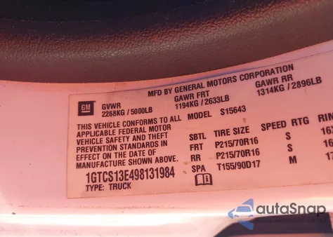 2009 GMC Canyon Sle2 z USA, uszkodzony, nr VIN 1GTCS13E498131984